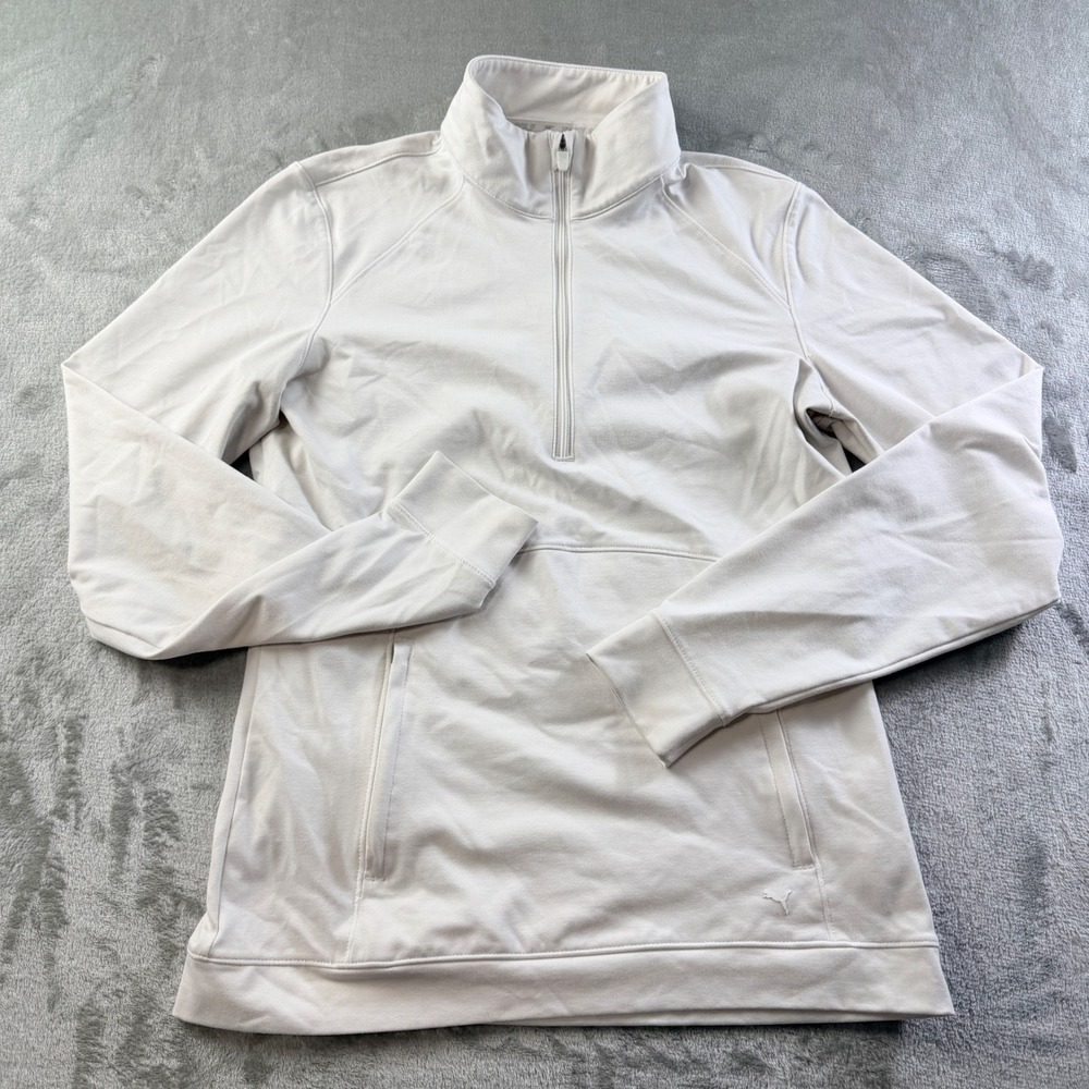 Puma Golf White Quarter Zip Pullover Sweatshirt Women's Small Pocket Logo